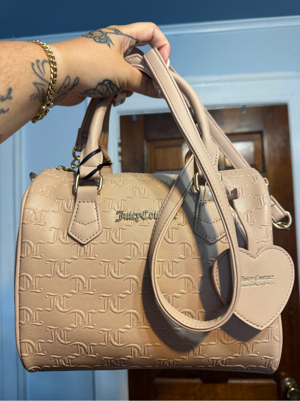 Juicy Couture Blush Embossed Satchel with Heart Charm